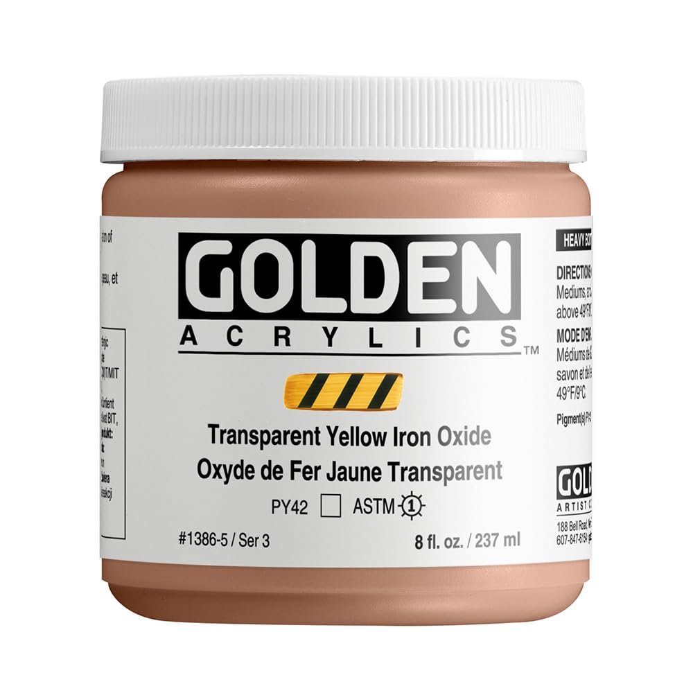 Heavy Body Acrylics by GOLDEN, Transparent Yellow Iron Oxide, 8 fl. oz. Jar, Professional Acrylic Paint, Transparent