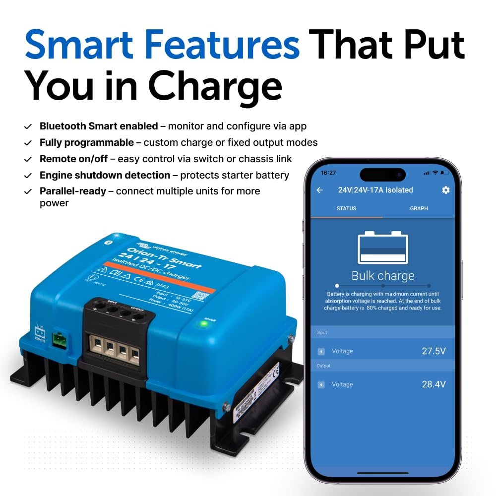 Victron Energy Orion-Tr Smart DC to DC Charger (Bluetooth) - 24/24-Volt 17 amp 400-Watt - Battery Charger for Dual Battery Systems - Isolated