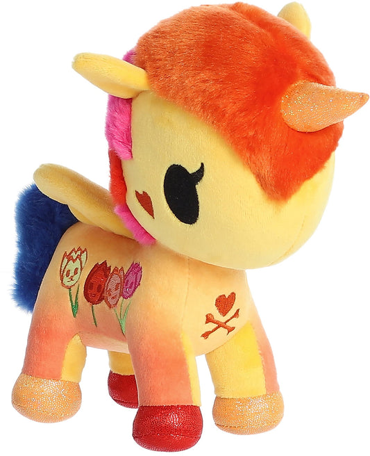 Aurora® Enchanting ©Tokidoki Flower Power Tulip Unicorno Stuffed Animal - Bright & Colorful Design - Showpiece Plush - Orange 7.5 Inches