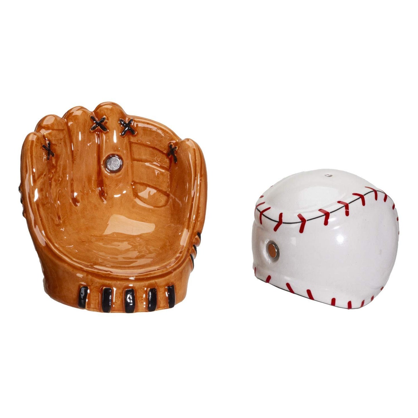 Baseball and Gloves Ceramic Salt and Pepper Shakers Set