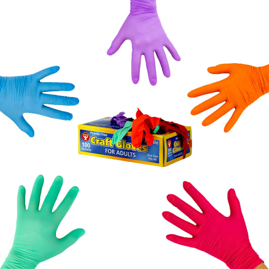 Hygloss Products Craft Gloves Nitrile Latex-Free Protect Your Hands-Multiple Uses-Disposable-5 Assorted Colors