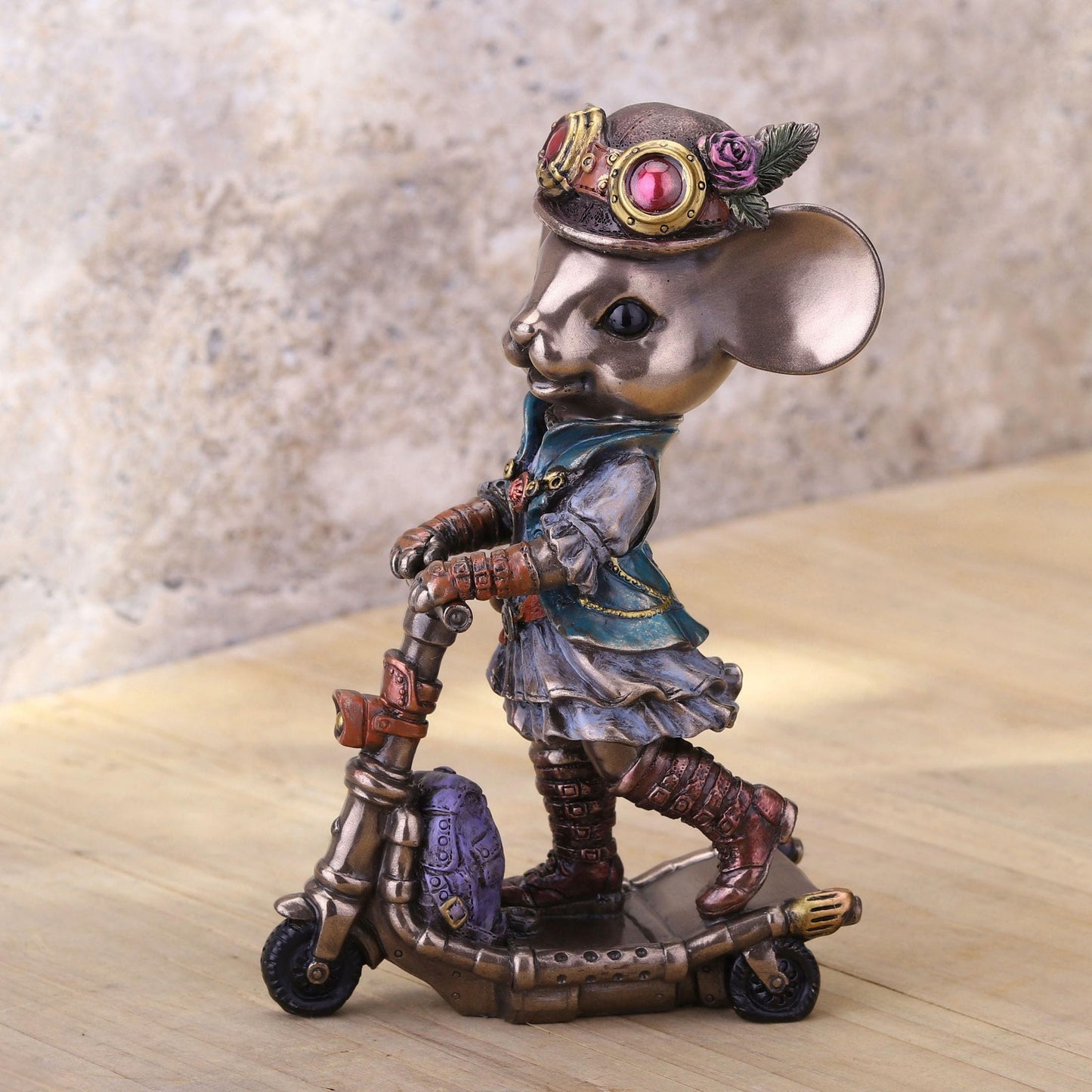 Veronese Design 5 1/2 Inch Steampunk Mice Scooter Racer Cold Cast Resin Bronze Finish Animal Collectible Figurine