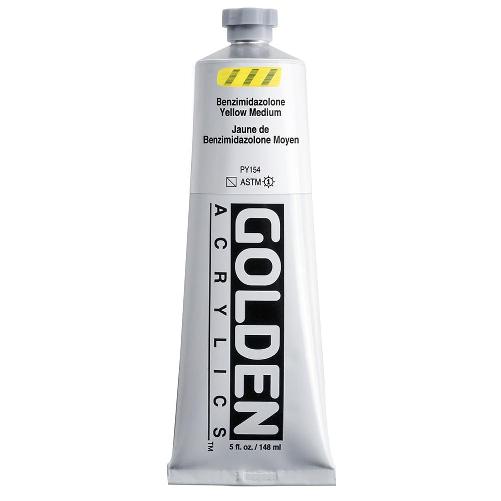 Heavy Body Acrylics by GOLDEN, Benzimidazolone Yellow Medium, 5 fl. oz. Tube, Professional Acrylic Paint, Semi-Transparent