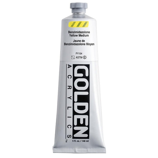 Heavy Body Acrylics by GOLDEN, Benzimidazolone Yellow Medium, 5 fl. oz. Tube, Professional Acrylic Paint, Semi-Transparent