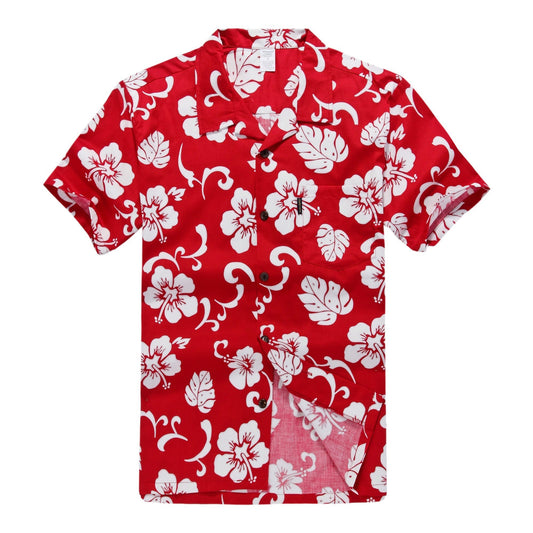 Men's Hawaiian Shirt Aloha Shirt 2XL Red Hibiscus