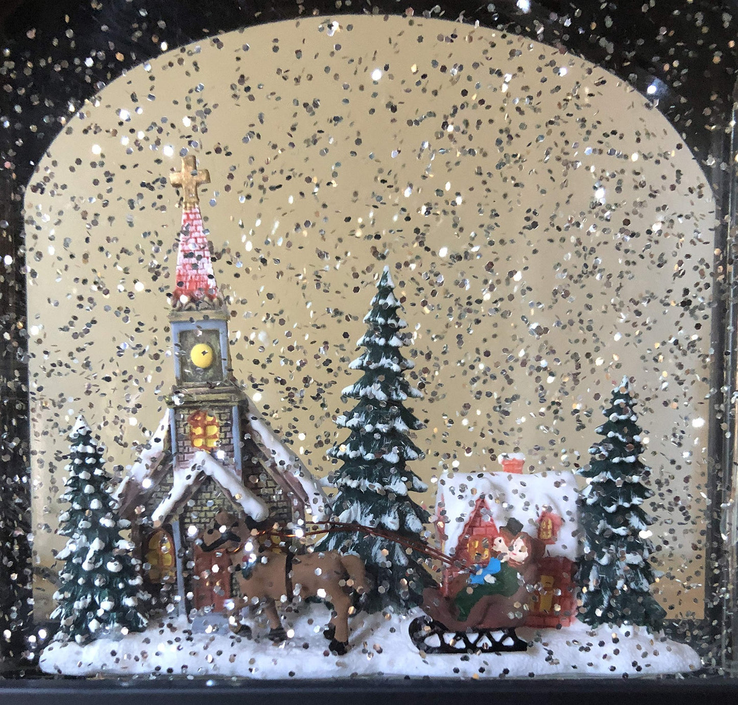 Raz Imports Town Scene Black Musical Lighted Water Lantern Figurine 11 Inch