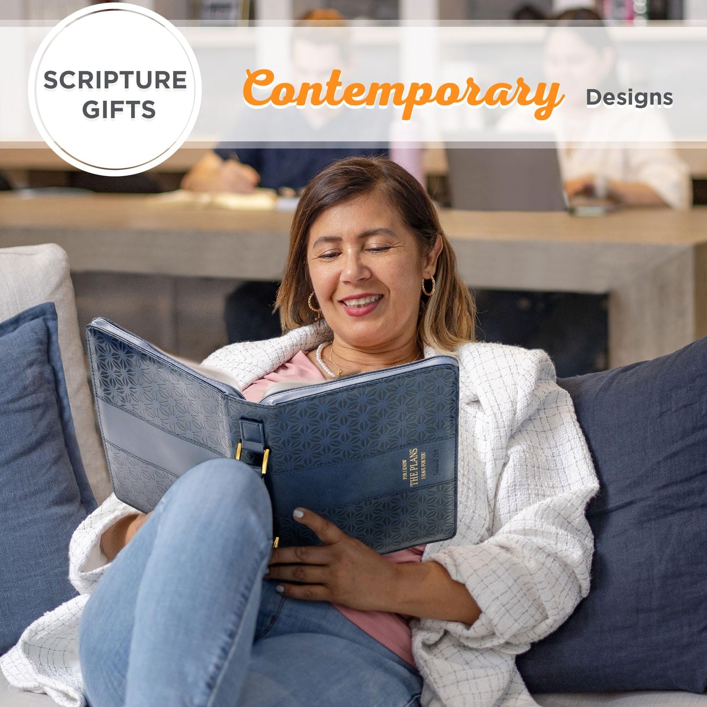 Christian Art Gifts Women's Fashion Bible Cover I Know The Plans Jeremiah 29:11, Blue/Gold Faux Leather