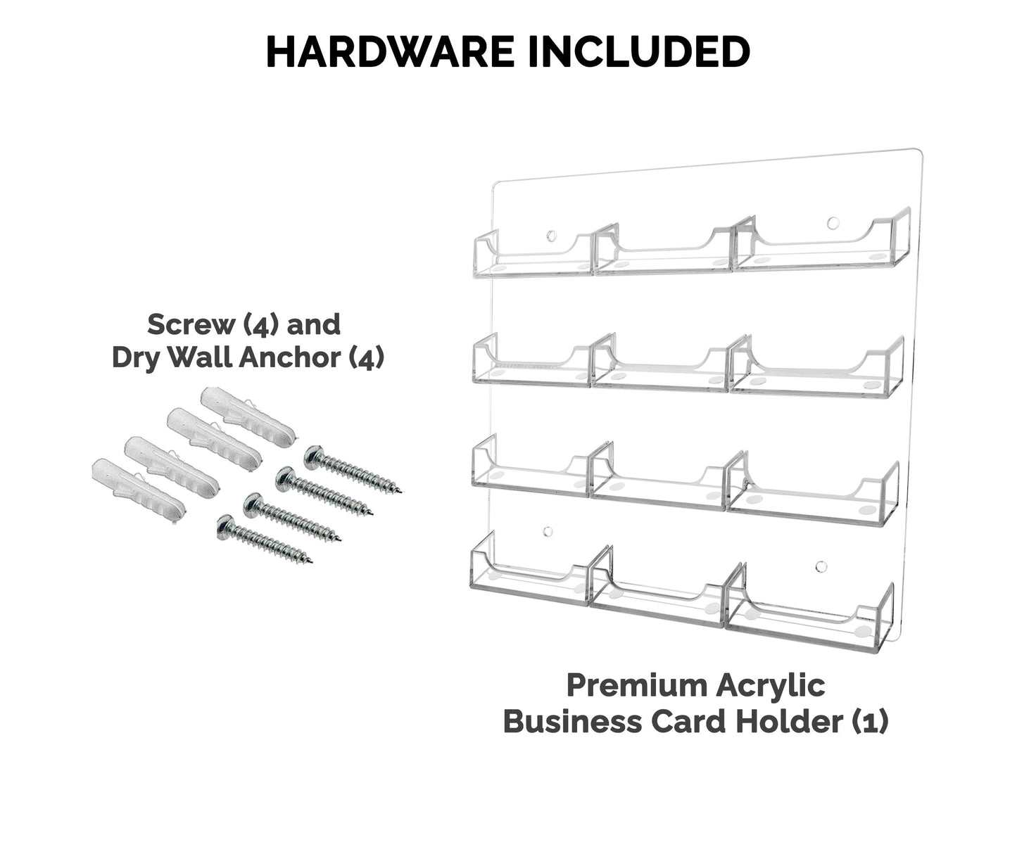 Marketing Holders Wall Business Card Holder with Hanging Hardware for 3.5" x 2" Gift or Appointment Cards Schools Bookstores Travel Centers Laundromats 12 Pocket Clear Acrylic One Piece Durable