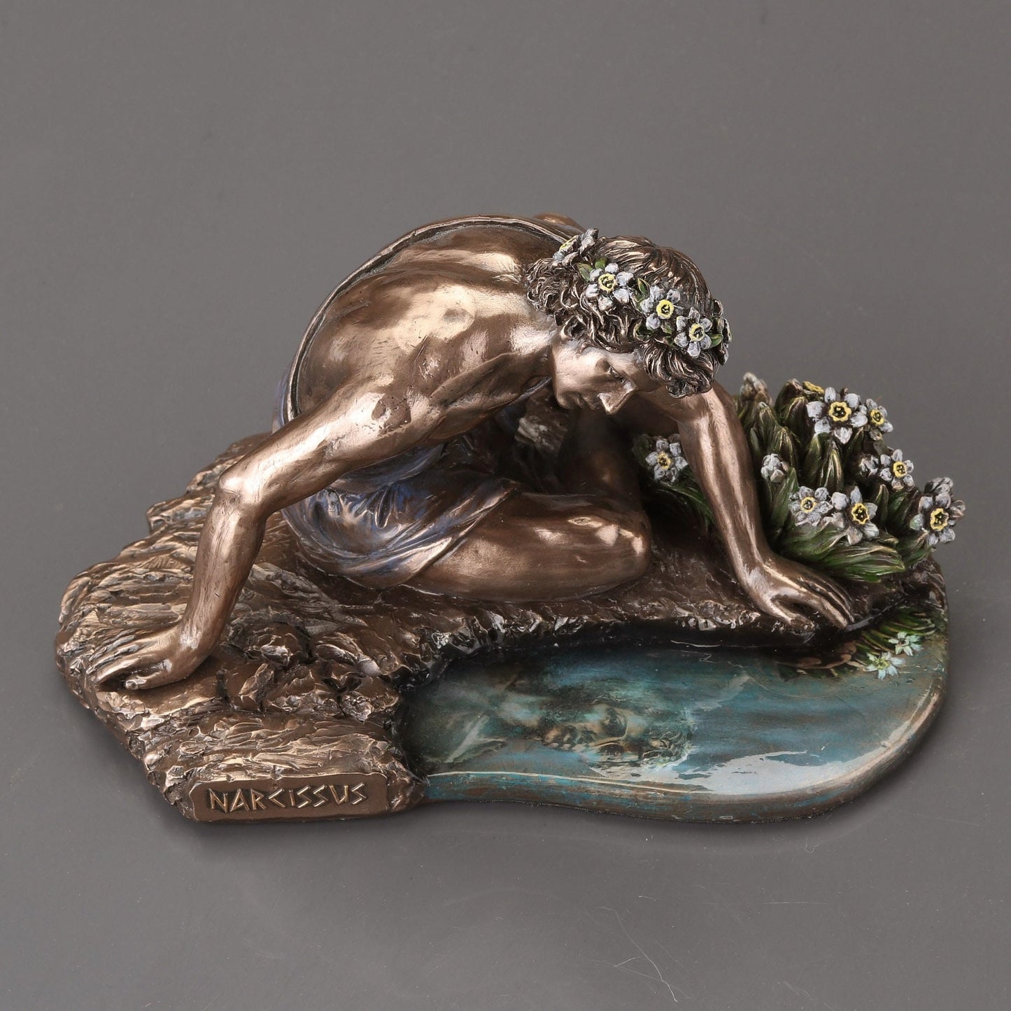 Veronese Design 6 3/4 Inch Narcissus and his Reflection Cold Cast Resin Bronze Finish Sculpture
