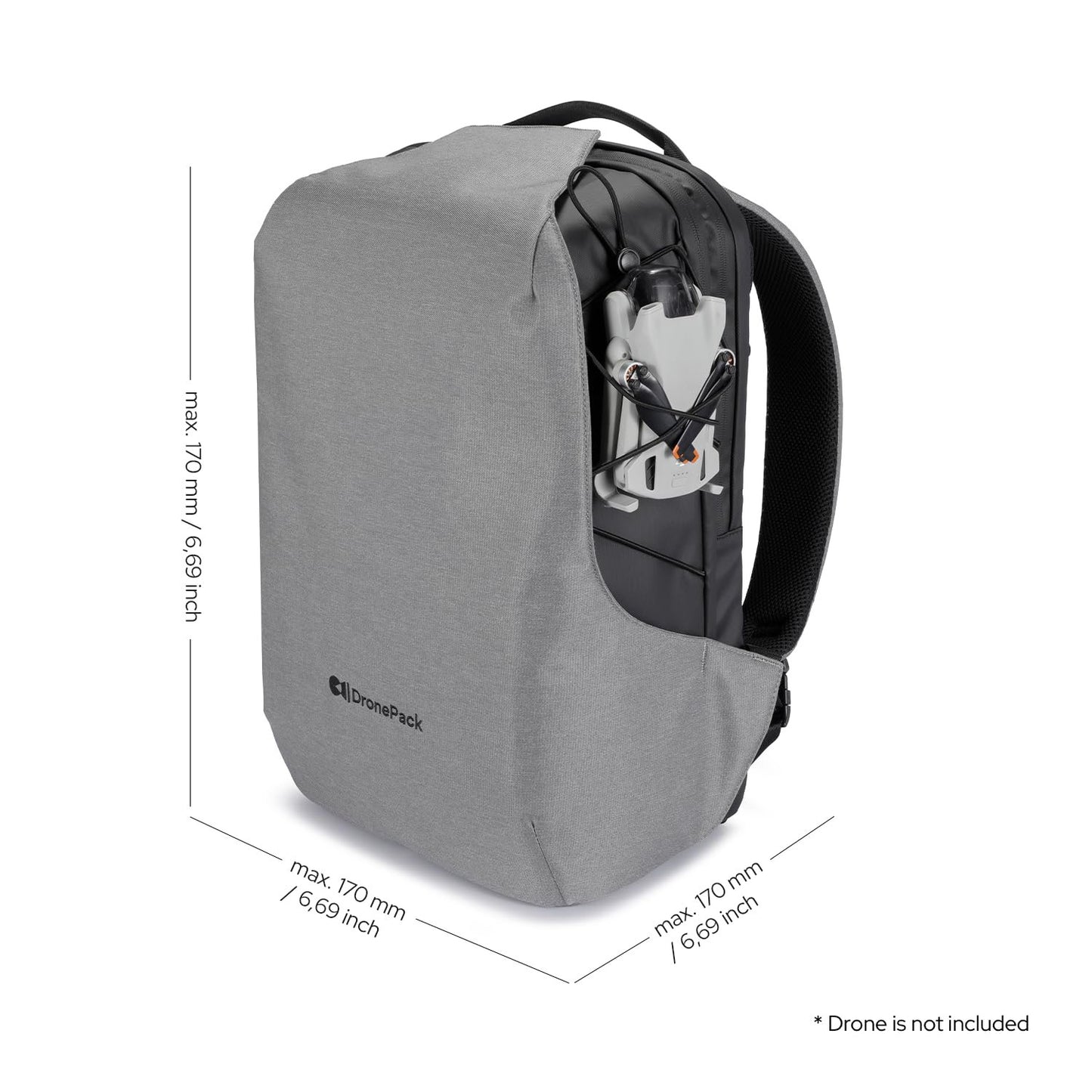 DronePack 25L customizable Travel Camera Bag with removable dividers - EARLY BIRD - Drone Backpack incl. TSA lock, fire-resistant battery pocket, laptop compartment, ergonomic straps - grey Drone Bag