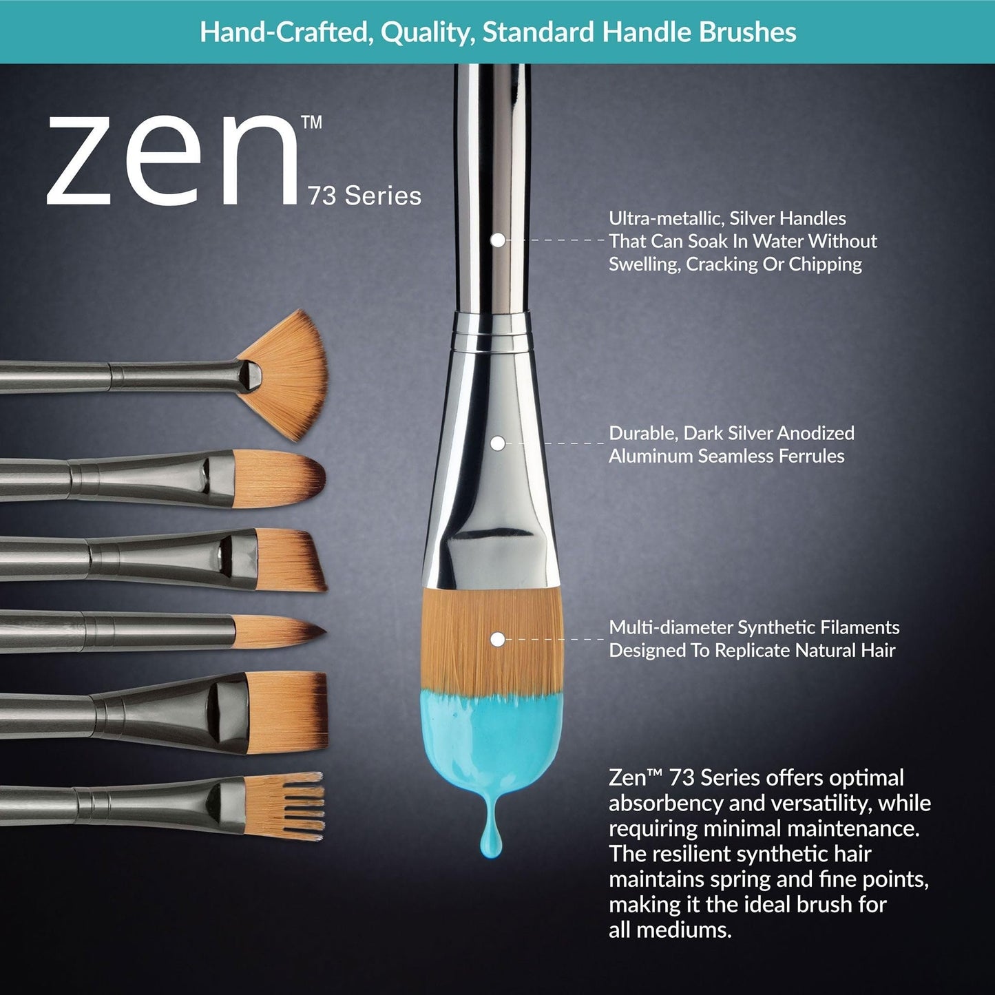 Royal & Langnickel Zen 5pc Standard Handle Brush Set, Includes - Stroke, Fan, Angular & Spotter Brushes