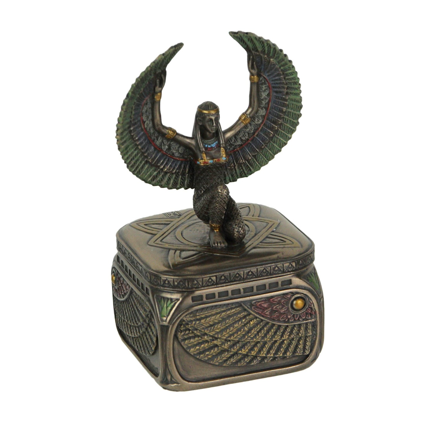 Veronese Design 4 3/4 Inch Egyptian Goddess Isis Square Trinket Art Deco Resin Sculpture Bronze Finish Box