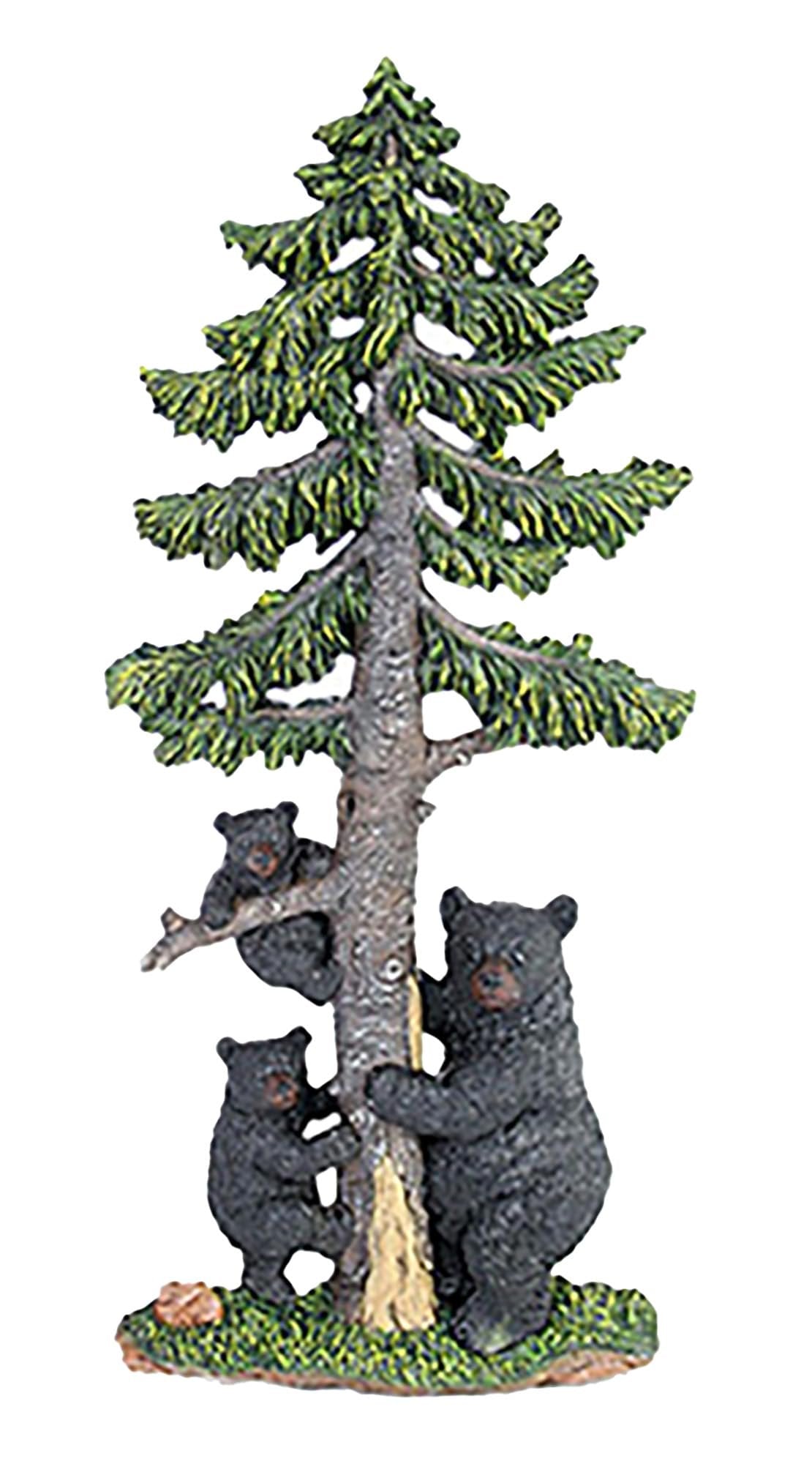 Slifka X4965 Momma Bear & Baby Cubs Climbing Pine Tree Woodland 17 x 7.5 inch Green and Black Resin Stone Collectible Wall Hanging Figurine Sign Art Plaque, Everyday Décor