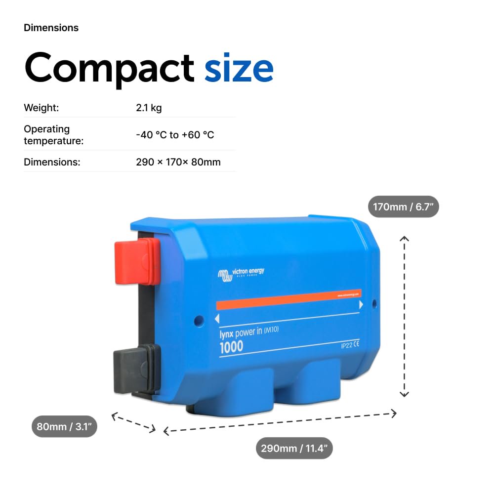 Victron Energy Lynx Power in Battery Connector - Modular M10 DC Bus Bar with 4 Connections for Batteries, Loads, or Chargers
