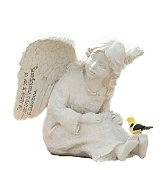 Roman Inc. Garden Statue 8" The Family is. Verse Chrub with a Goldfinch 21709C