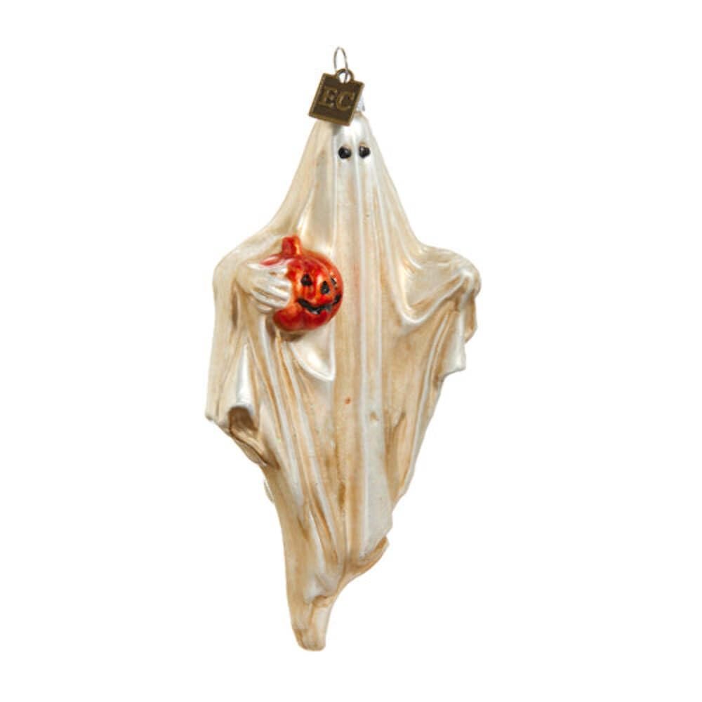 Raz Imports EC Friendly Ghost with Pumpkin Ornament, 5.5-inch Height, Gift, Home Décor, Halloween