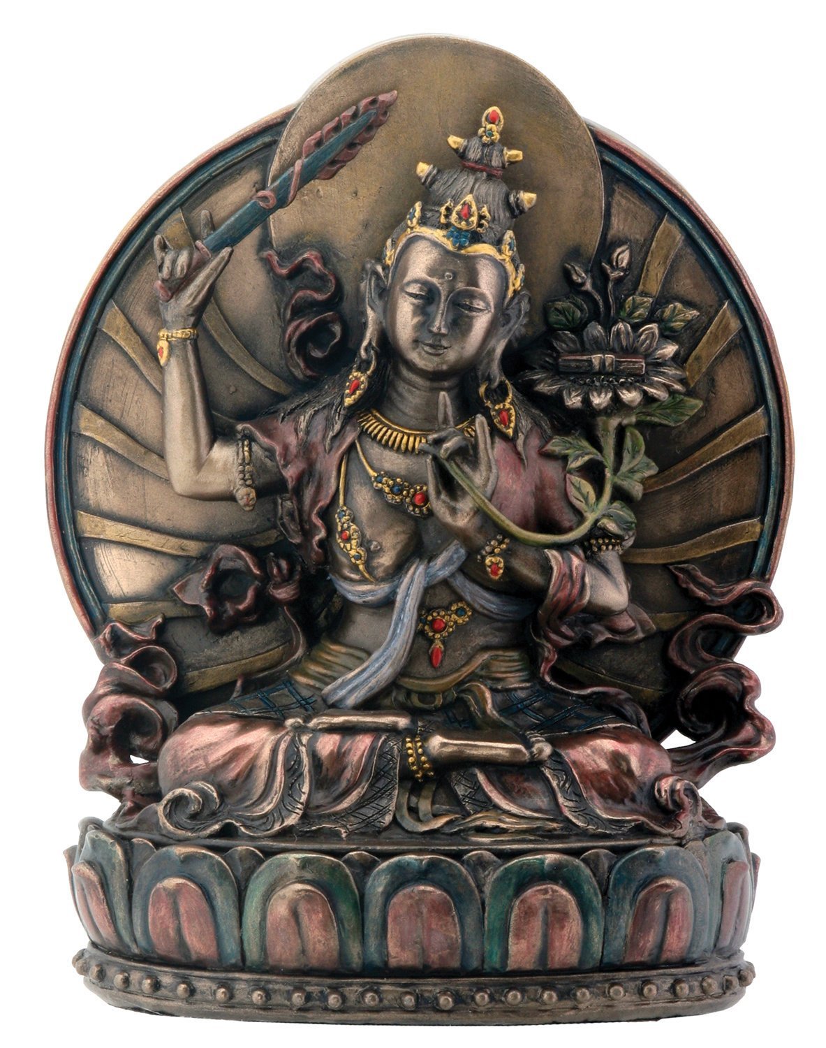 Manjushri Sitting On Lotus Buddhism Display Statue