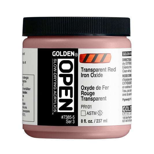 OPEN Slow-Drying Acrylics by GOLDEN, Transparent Red Iron Oxide, 8 fl oz. Jar, Professional Acrylic Paint, Transparent