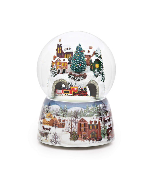 Roman - 6" H 120mm Musical Rotating Christmas Train in Village Glitterdome, Tabletop Holiday Decoration