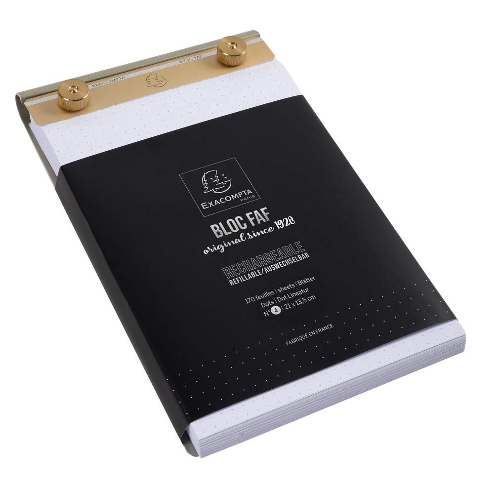 Exacompta FAF Metal Desk Pad for Home or Office, 200 White 70g Micro-Perforated Sheets, Blank or Dots. Non-Slip Backing, Three Sizes. Refills Available.