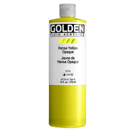 Fluid Acrylics by GOLDEN, Hansa Yellow Opaque, 16 fl. oz. Bottle, Professional Acrylic Paint, Semi-Opaque