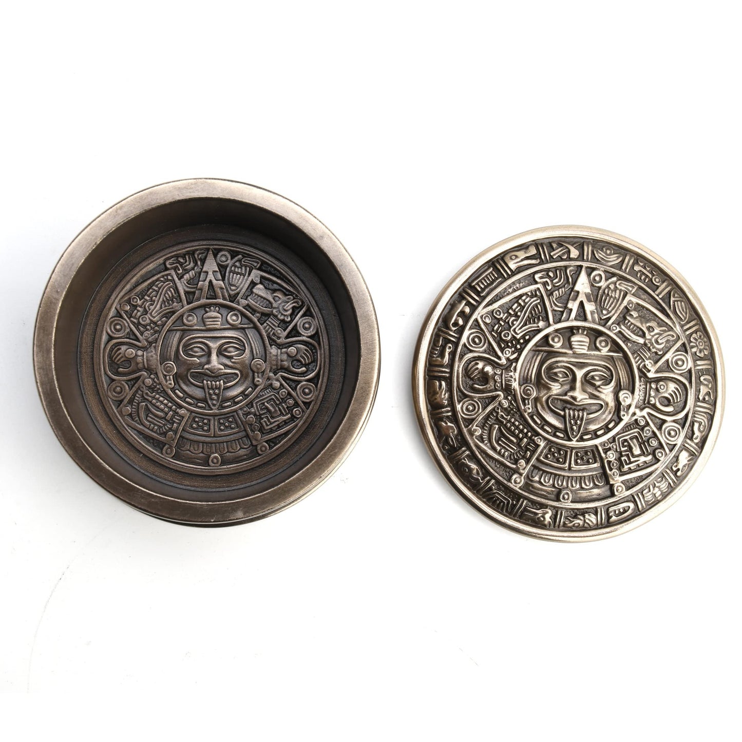 Veronese Design 2 3/8" Tall Aztec Sun Stone Round Trinket Box Antique Bronze Finish Resin Sculpture