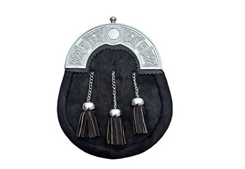 Black Cowhide 3 Tassel Leather Kilt Sporran & Belt