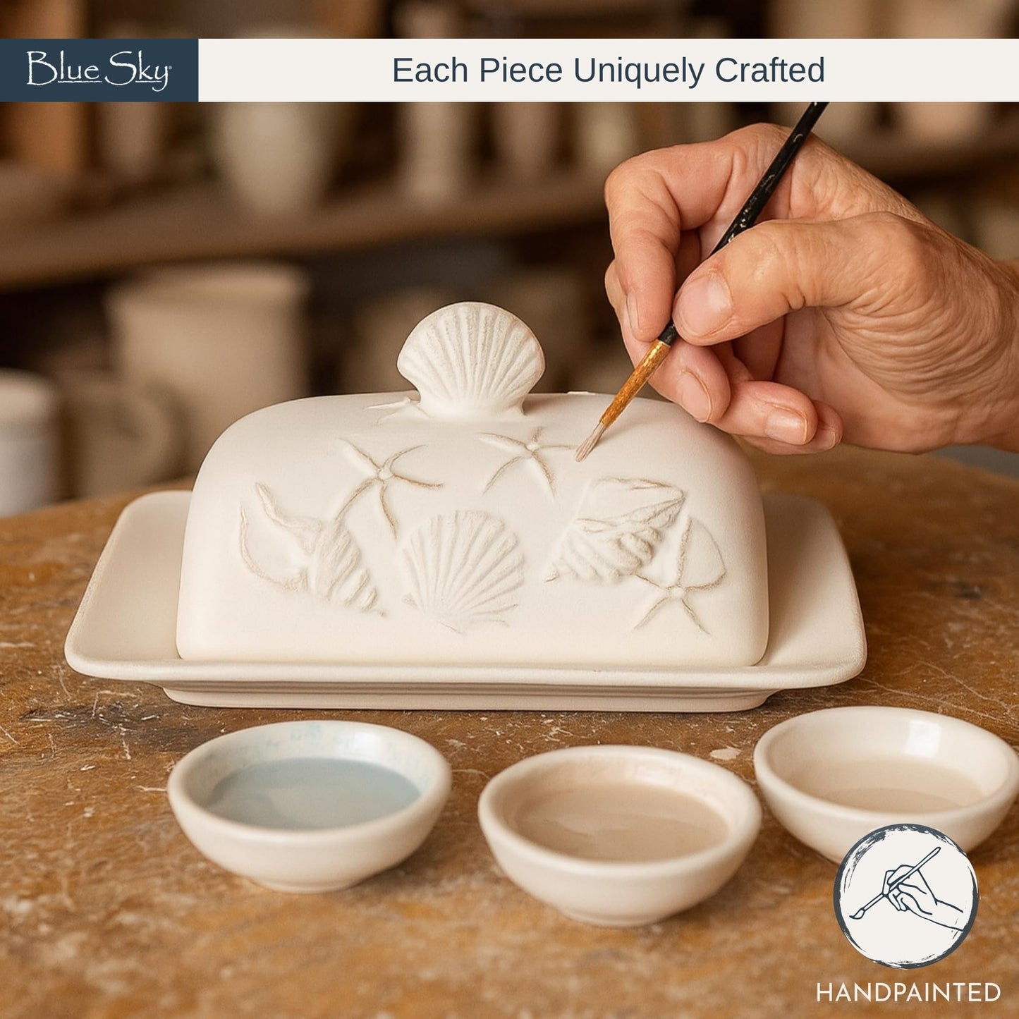 Blue Sky Clayworks Laguna Coastal Butter Dish, White