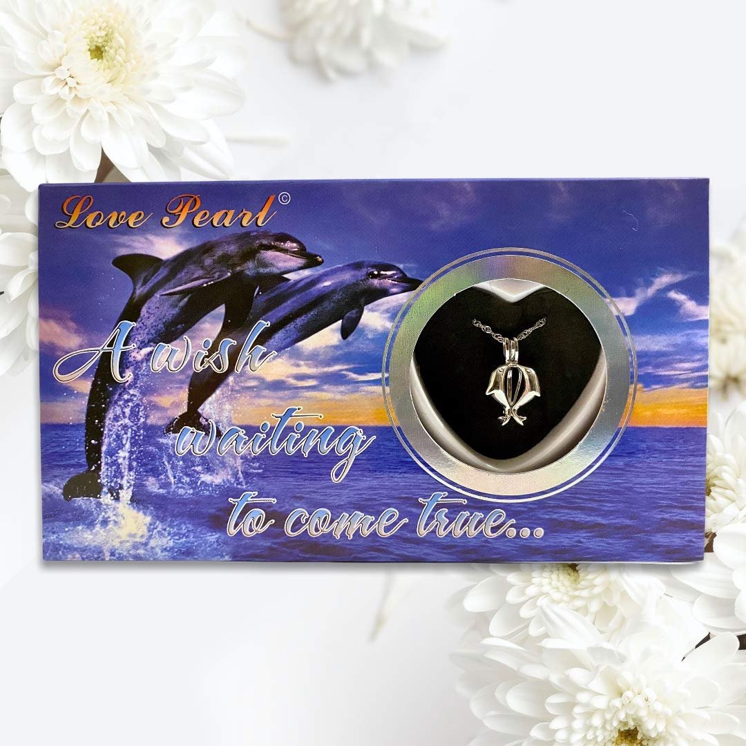 Love Wish Pearl Necklace Set with Stainless Steel Chain 16" (Dolphin)