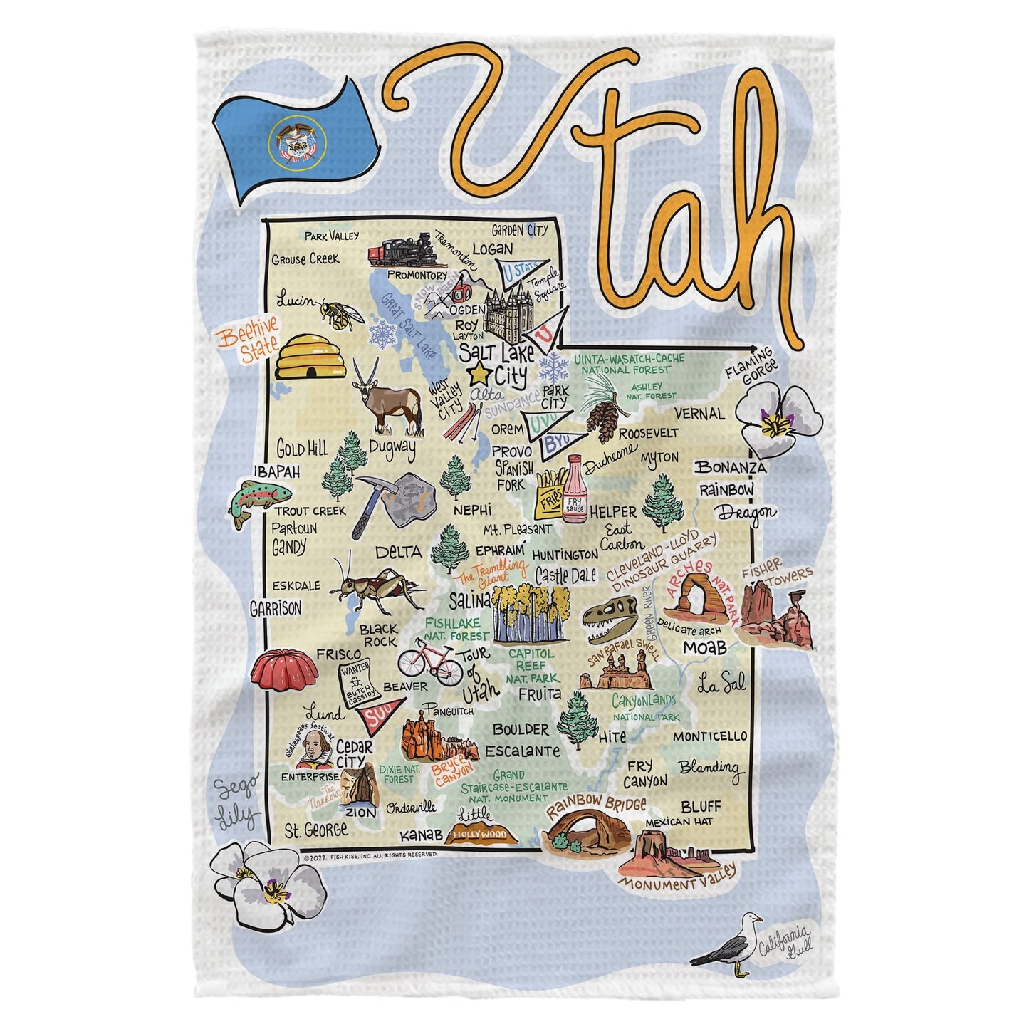 Fish Kiss® 16"x24" Map Dish Towel is of 100% Microfiber Waffle Weave Making it Super Absorbent, Soft & Machine Washable - Map Kitchen Towel,Map Dish Cloth is Multi Purpose