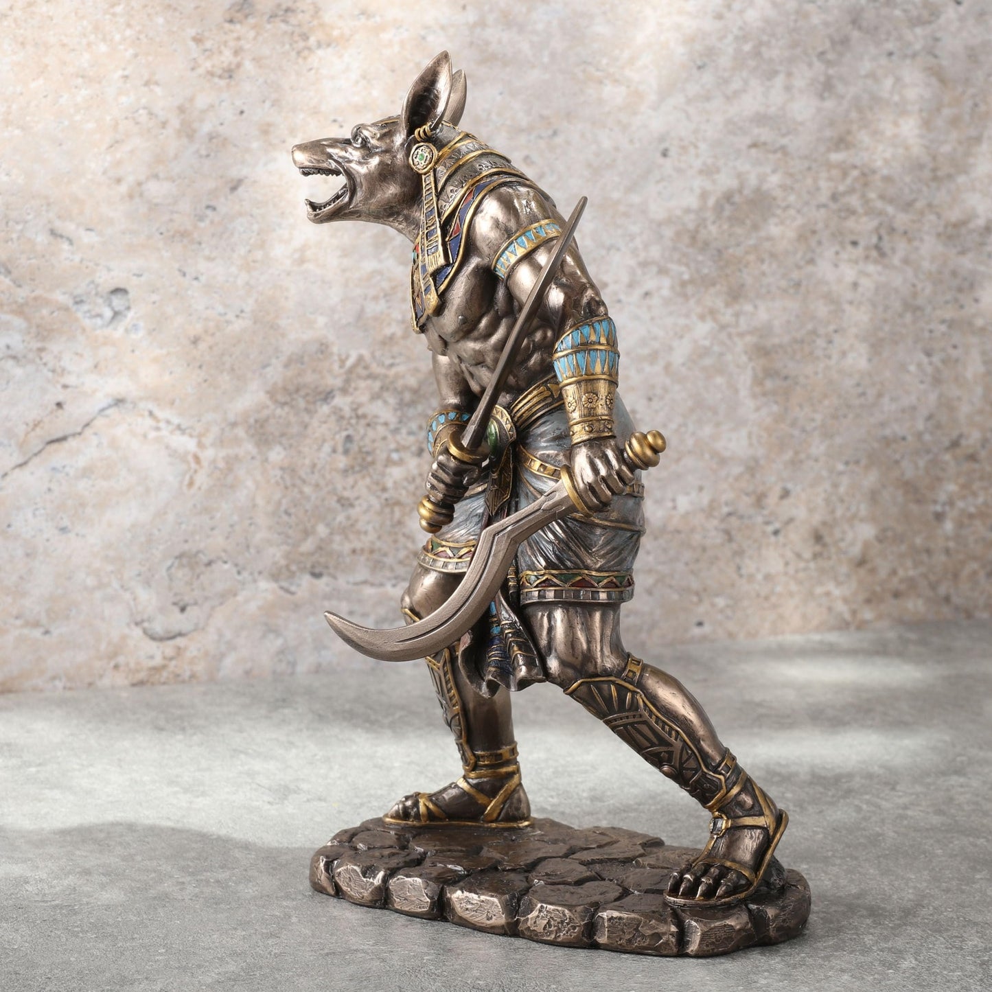 Veronese Design 8 7/8 Inch Egyptian God Anubis Dual Wielding Khopesh Cold Cast Resin Antique Bronze Finish Sculpture