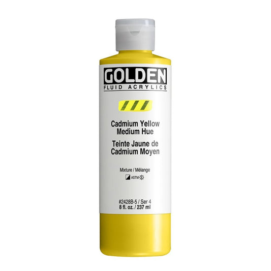 Fluid Acrylics by GOLDEN, Cadmium Yellow Medium Hue, 8 fl. oz. Bottle, Professional Acrylic Paint, Semi-Opaque