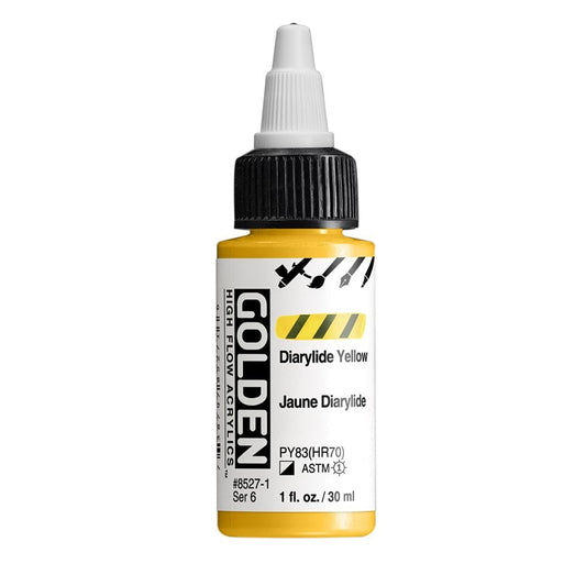 High Flow Acrylics by GOLDEN, Diarylide Yellow, 1 fl. oz. Bottle, Professional Acrylic Paint, Semi-Opaque