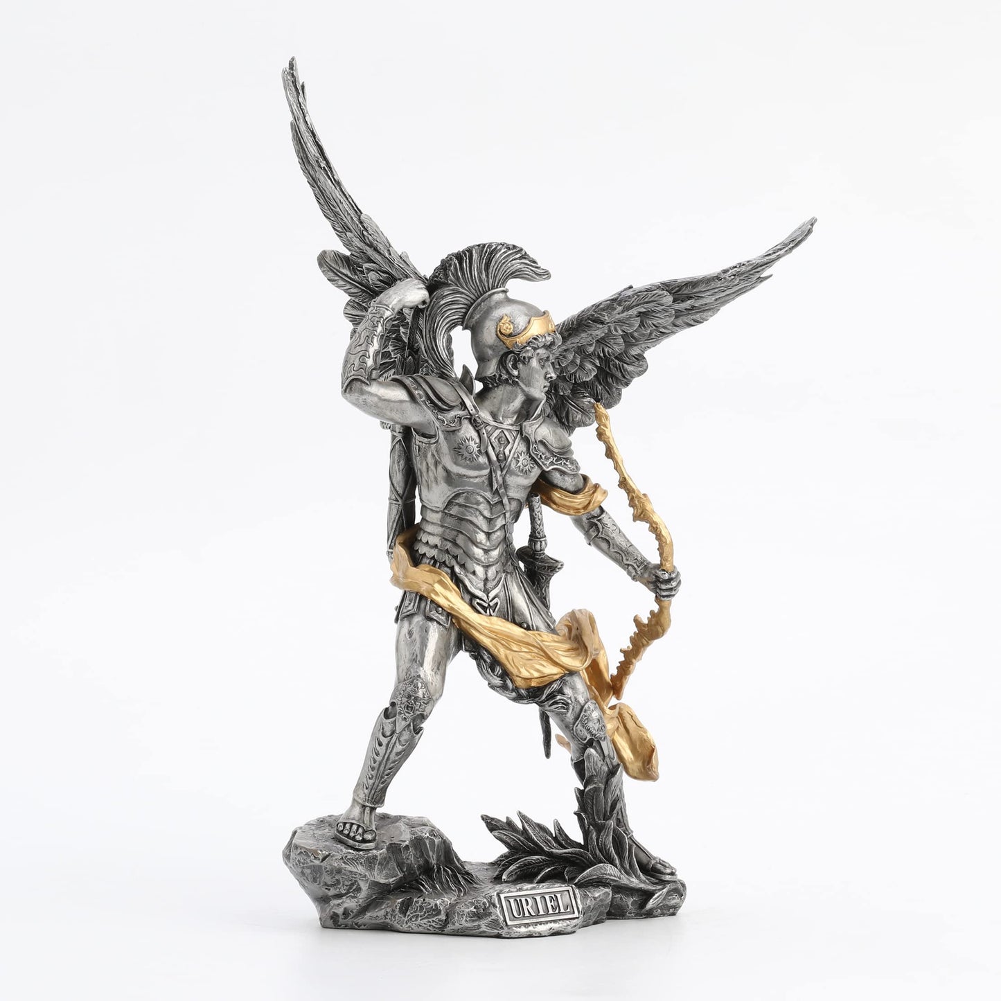 Veronese Design 13" Tall Archangel Uriel Resin Sculpture Antique Pewter and Gold Finish Regligious Gifts