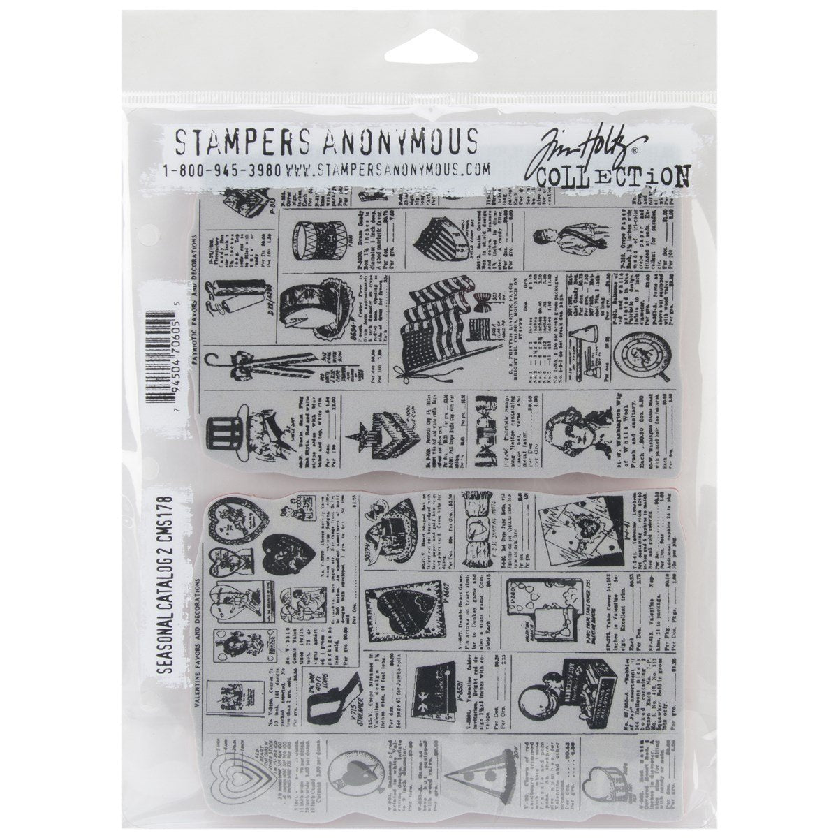 Stampers Anonymous No.2 Tim Holtz Cling Rubber Stamp Set, 7 by 8.5-Inch, Seasonal Catalog