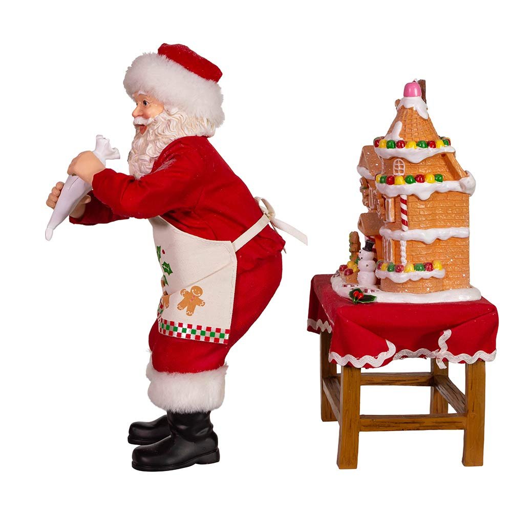 Kurt Adler 10.5-Inch Battery-Operated Fabriche Santa Decorating LED Gingerbread House Table Piece (JEL1203)
