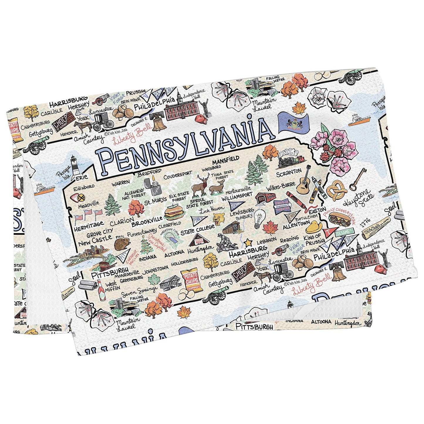 Fish Kiss 16"x24" Map Towel is 100% Microfiber Waffle Weave Help You Explore in Detail – Our Super Absorbent & Soft, Machine Washable State Map Towel is Stain & Wrinkle Resistant