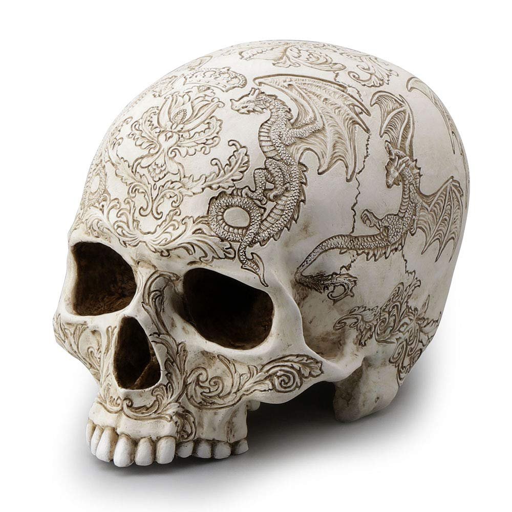 Veronese Design 5.4 Inch Thistle Flying Dragon Coat of Arms Skull Color Resin Statue Tabletop Figurine