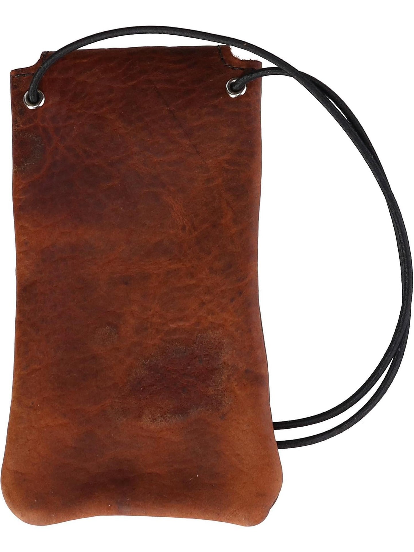 Boston Leather Textured Bison Leather Eyeglass Case with Neck String, Dark Pecan