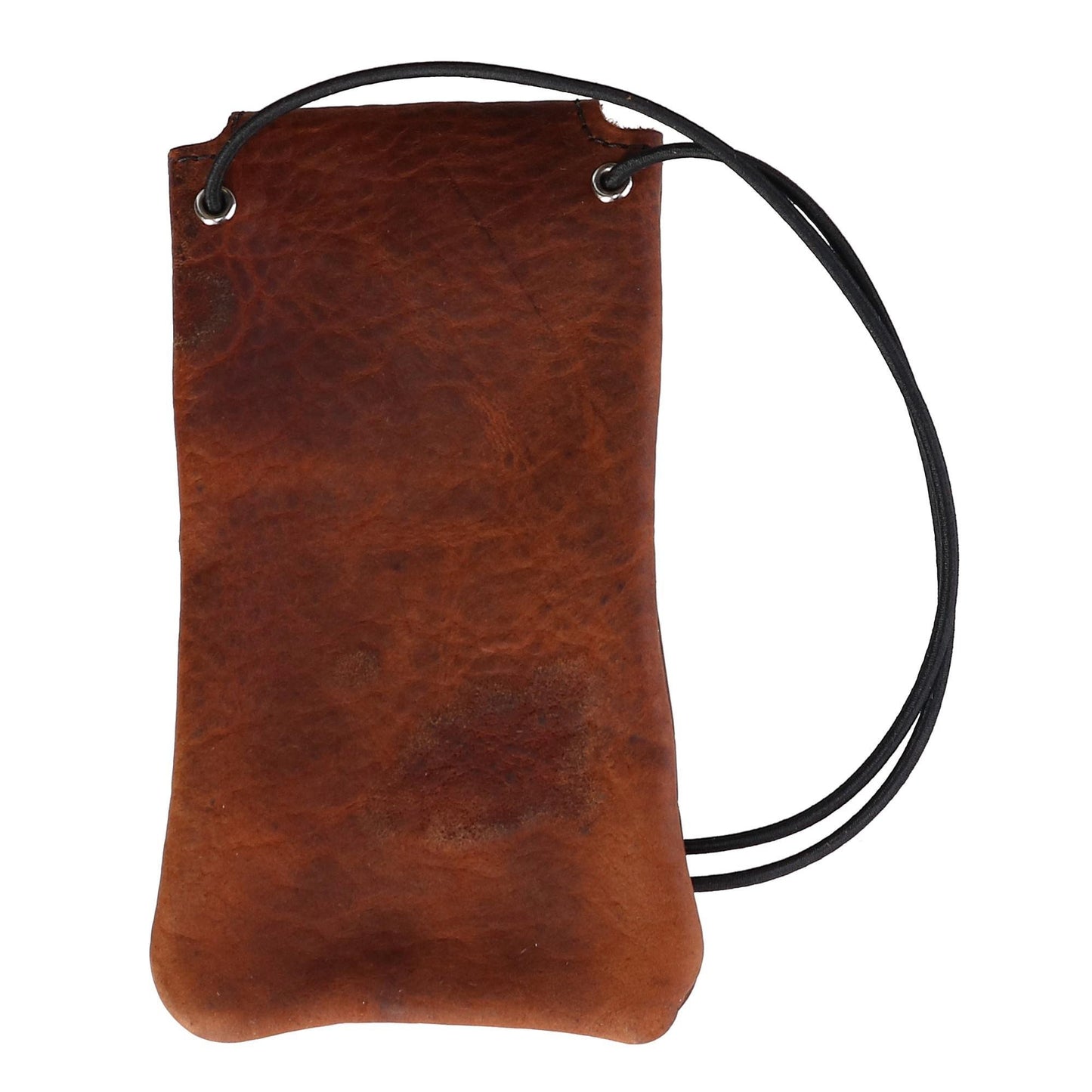 Boston Leather Textured Bison Leather Eyeglass Case with Neck String, Dark Pecan