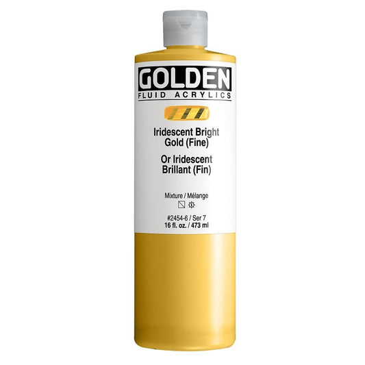 Fluid Acrylics by GOLDEN, Iridescent Bright Gold (Fine), 16 fl. oz. Bottle, Professional Acrylic Paint, Semi-Transparent