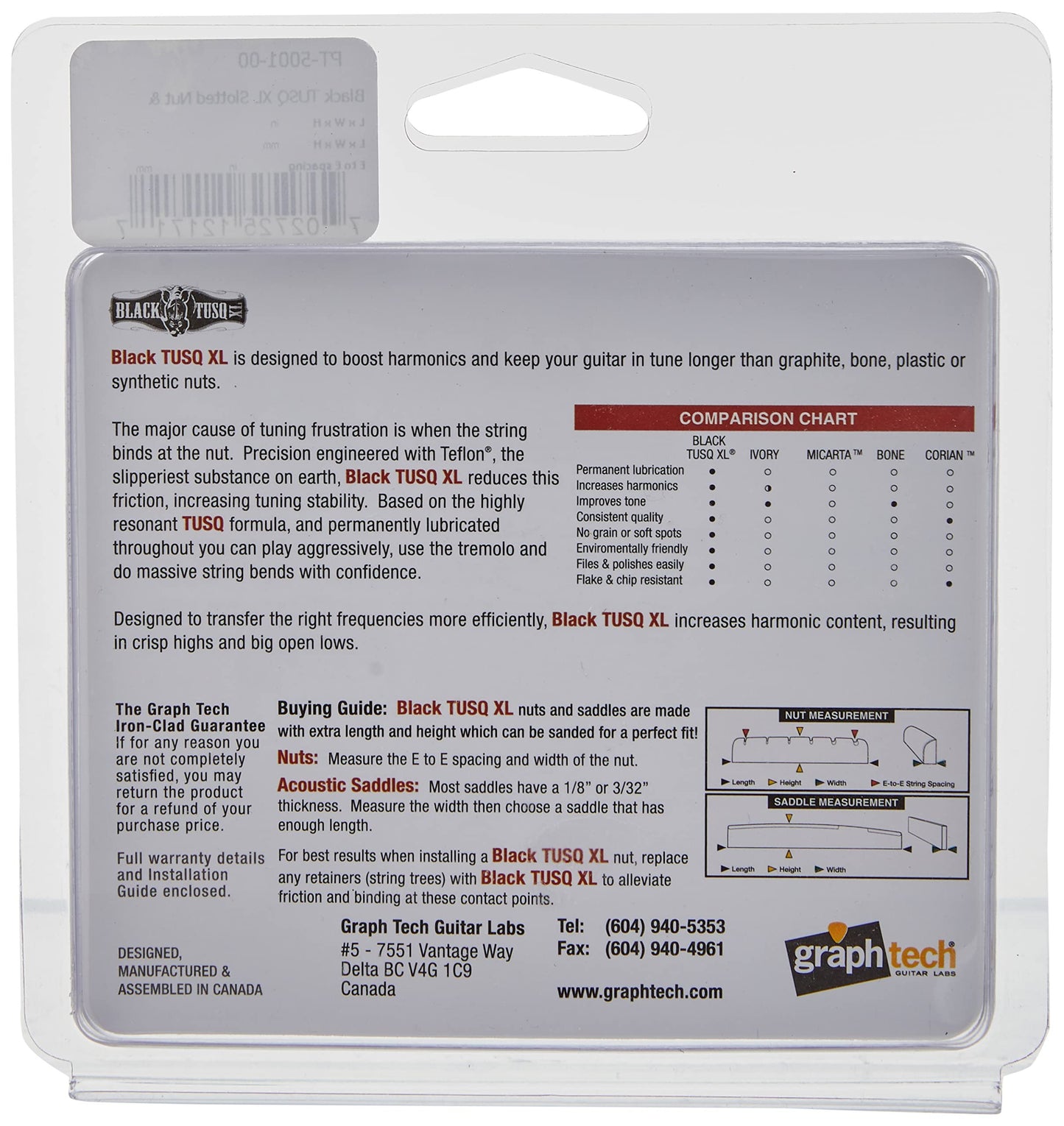 Model 5001-00 Set - Nut Slotted L42.85mm Plus String Trees - Black TUSQ XL