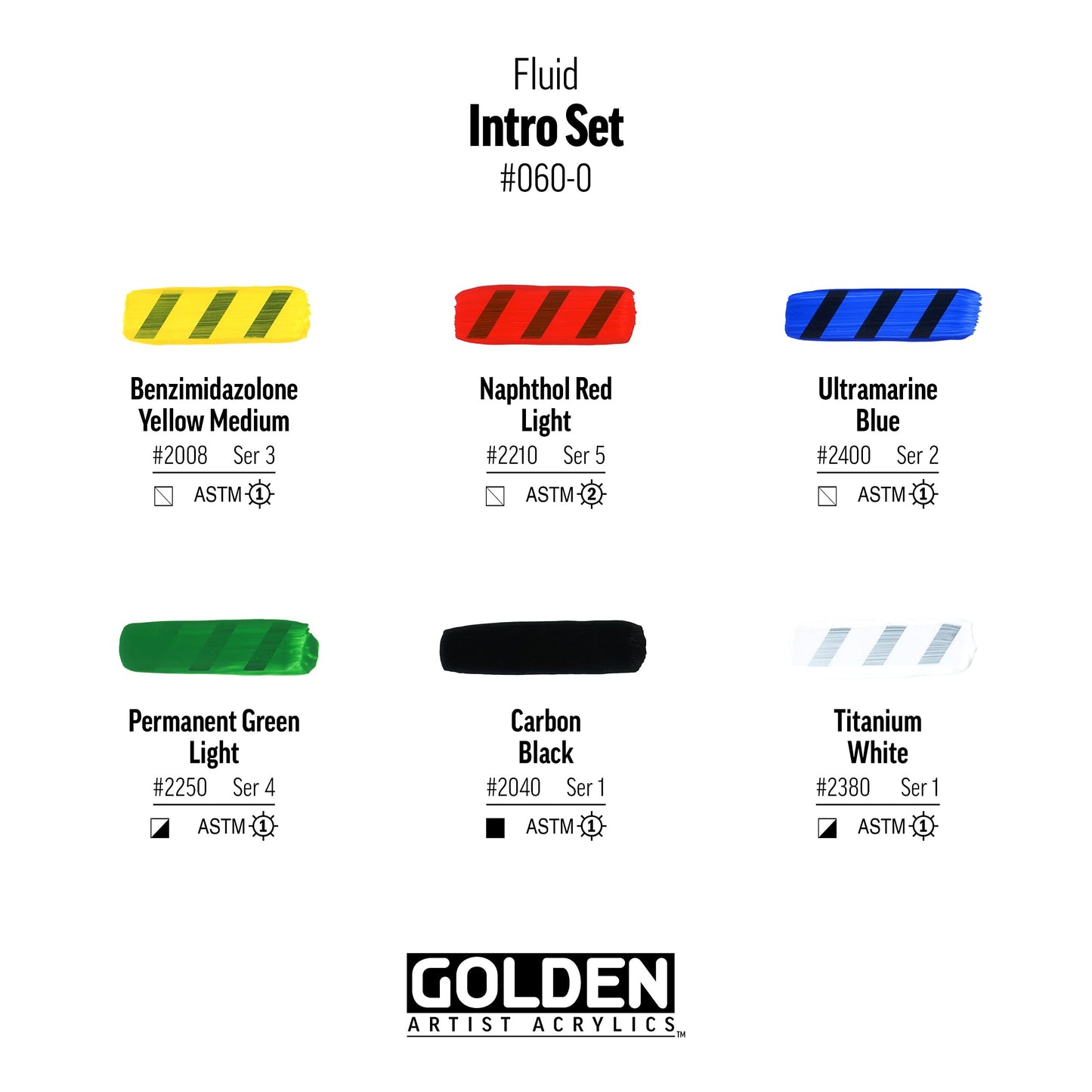 Fluid Acrylics by GOLDEN, Fluid Intro Set, 6 Color, 1 fl. oz. Bottles, Professional Acrylic Paint