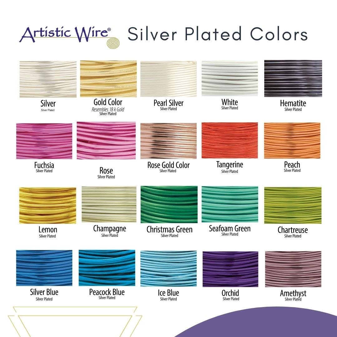 Artistic Wire Colored Copper/Silver Plated Wire Spool Dead Soft Tarnish Resistant 18 20 22 24 26 28 30 32 34 Gauge Wrapping Beading Bendable Craft Wire, Jewelry Making Supplies, Floral Crafting Wire
