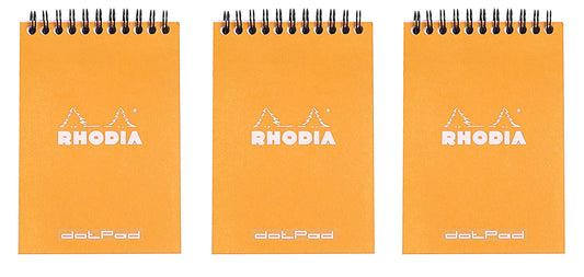 "Rhodia Notepad 4""x6"" Double Spiral dot grid, Micro Perforated, 80 Sheets orange, Pack of 3" (13503-3)