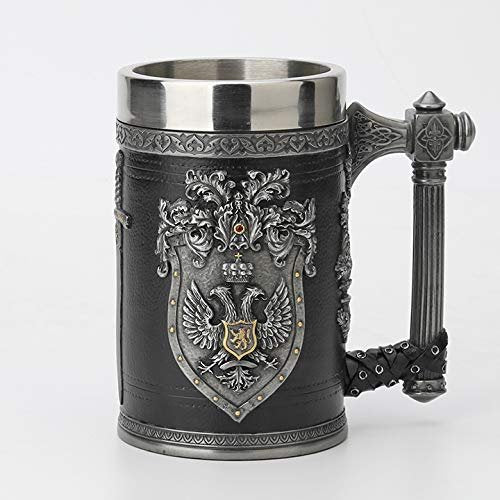 Veronese Design 6 1/4 Inch Double Headed Eagle Crest Axe Handle Beer Stein Cold Cast Resin Pewter Finish Statue Home Decor