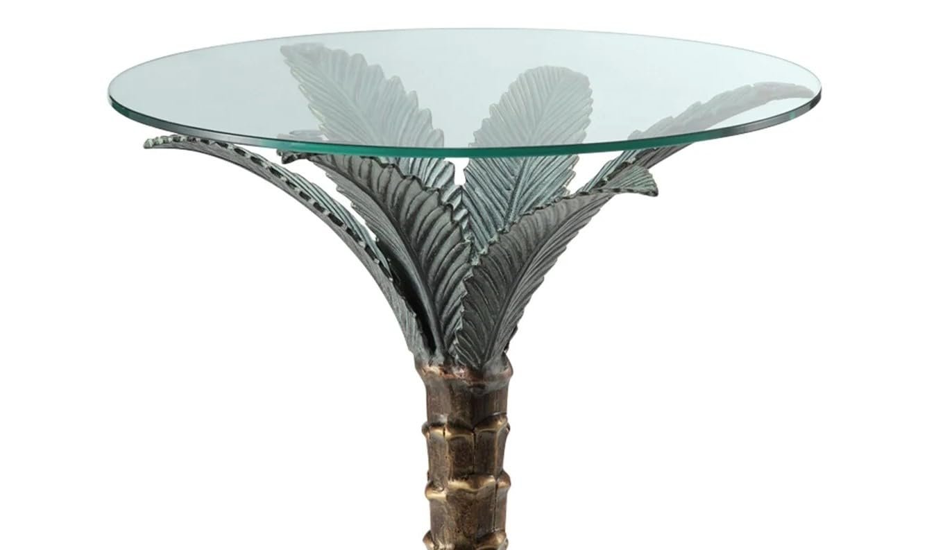 SPI Cast Aluminum Palm Tree Glass Top End Table
