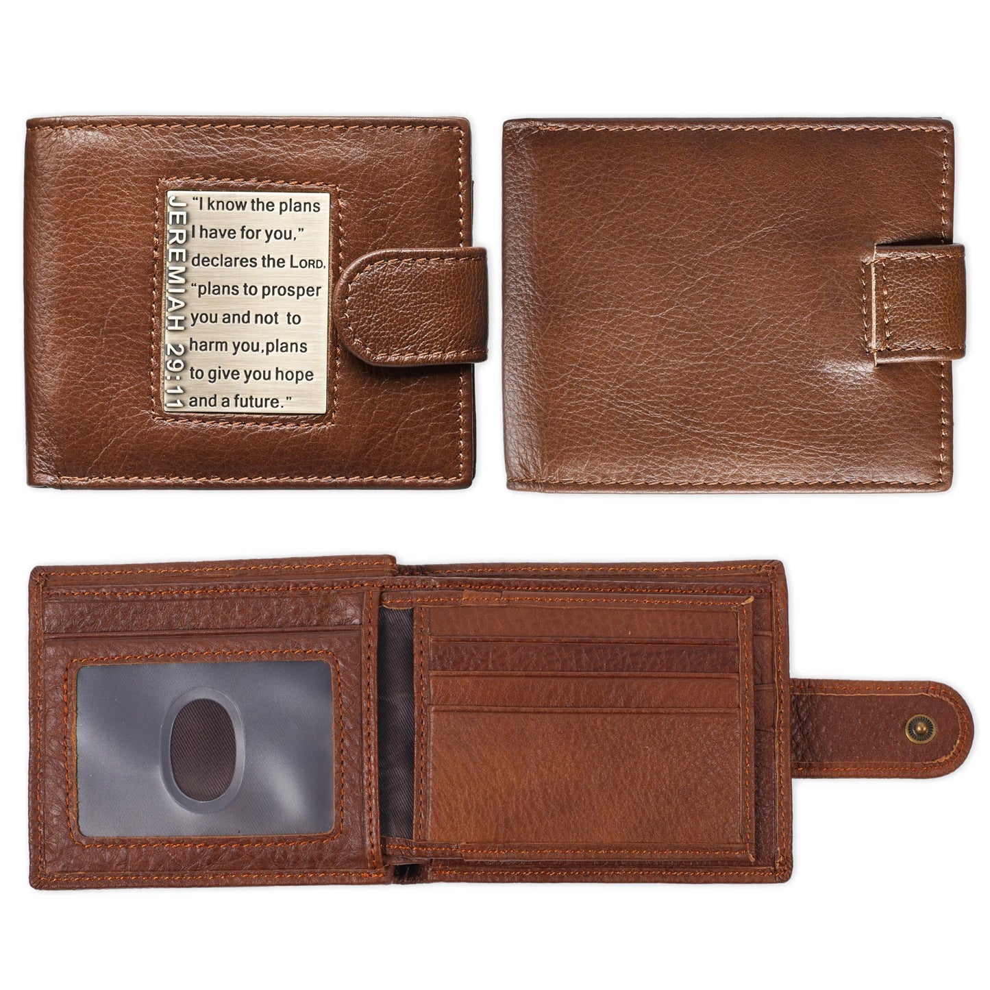 Christian Art Gifts Genuine Premium Full Grain Leather RFID Blocking Silver Engraved Cross Wallet for Men: Multi Pocket Billfold w/Removable ID Window Accessory for Credit Cards, Bills, Photos, Black