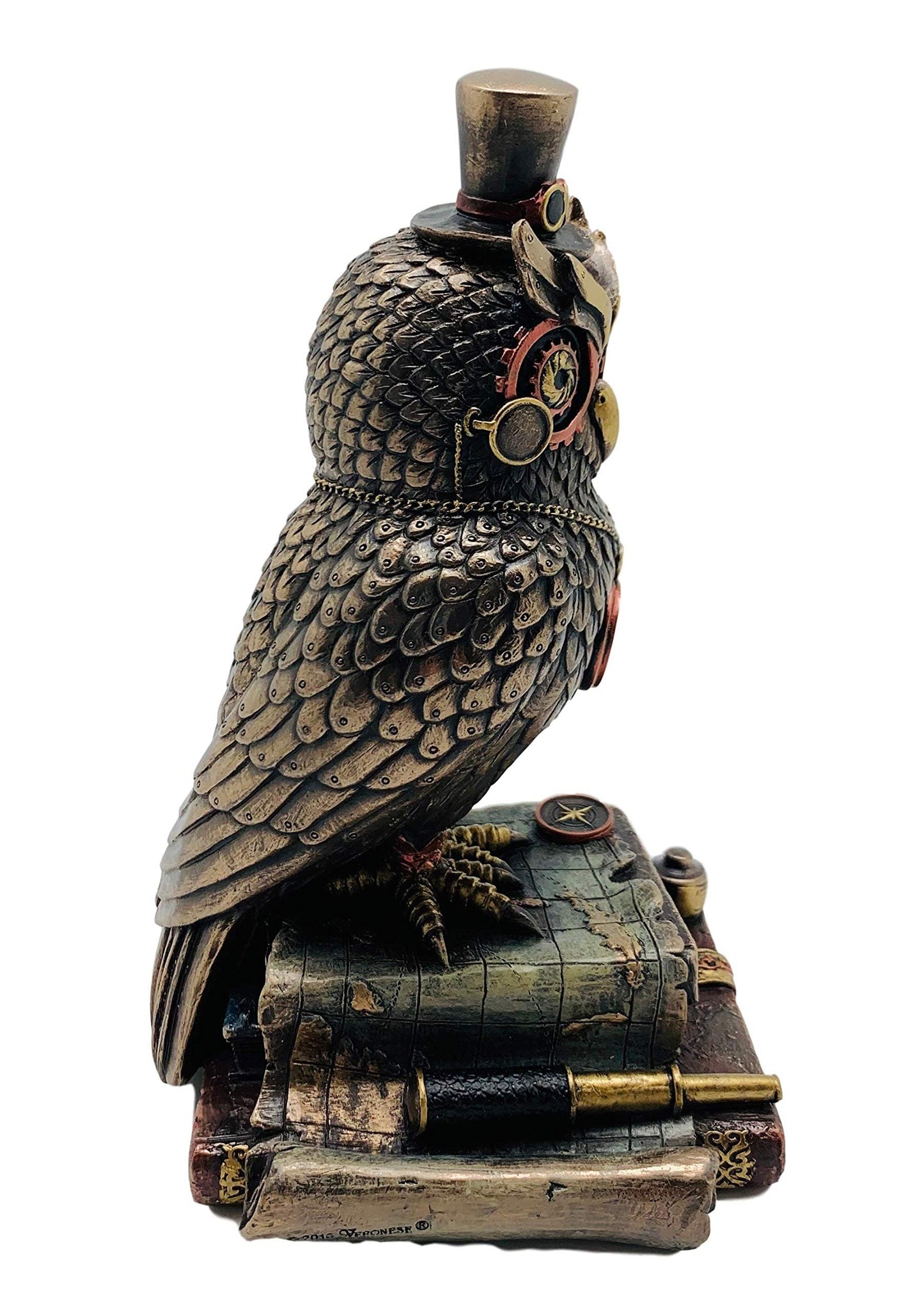 Veronese Design 8 1/8" Tall Steampunk Top Hat Owl Standing on Book Stacks
