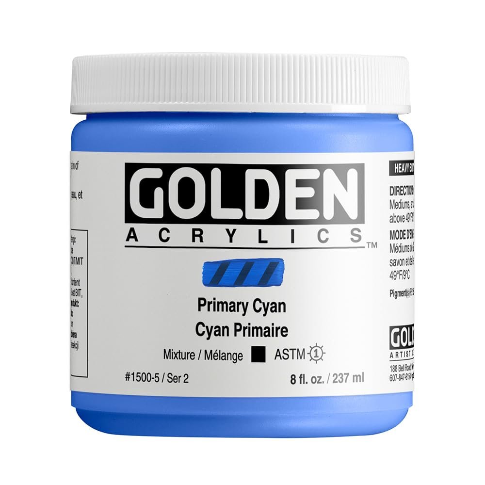 Heavy Body Acrylics by GOLDEN, Primary Cyan, 8 fl. oz. Jar, Professional Acrylic Paint, Opaque
